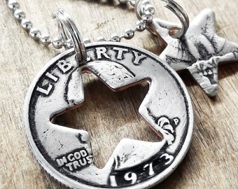 53rd Birthday 1973 Quarter Star Necklace 53rd Birthday Gift 53rd Anniversary Coin Jewelry made from a 1973 Quarter Gift for Her or Him