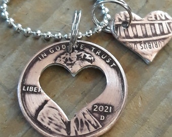 2021 Lucky Penny Heart Necklace 3rd Anniversary Gift Best Friend Gift Coin Jewelry made from a 2021 Penny Gift for Him or Her