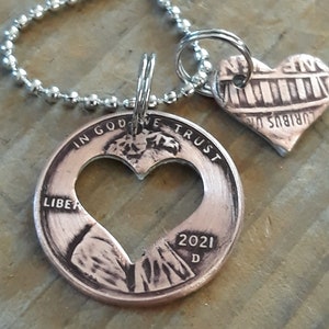 2021 Lucky Penny Heart Necklace 4th Anniversary Gift Best Friend Gift Coin Jewelry made from a 2021 Penny Gift for Him or Her
