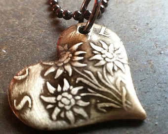 Mother's Day Gift Heart Shaped Necklace made from a Vintage Austrian Schilling Edelweiss Wildflower Coin Jewelry Gift for Mom