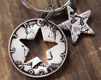 1971 50th Birthday 50th Anniversary Star Necklace made from a 1971 Kennedy Half Dollar 50th Birthday Gift for Men or Women