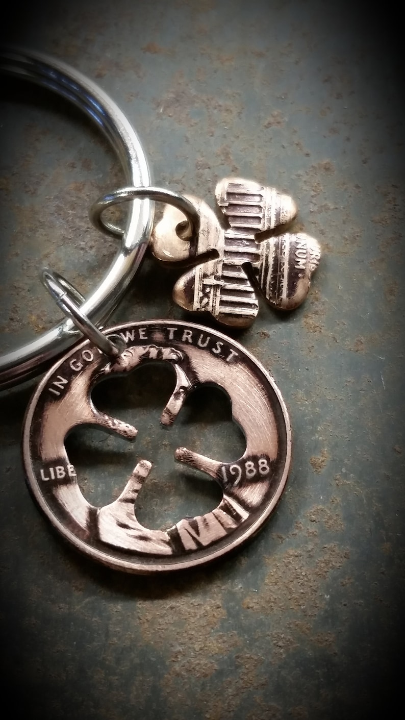 Lucky Penny Four Leaf Clover Keychain Chris Stapleton Starting over Song Customized Birthday Anniversary St. Patricks Gift made from a penny image 4