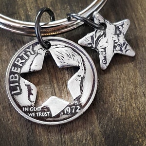1972 53rd Birthday Dime Star Keychain 53rd Anniversary 53rd Birthday Gift Coin Jewelry made from a 1972 Dime