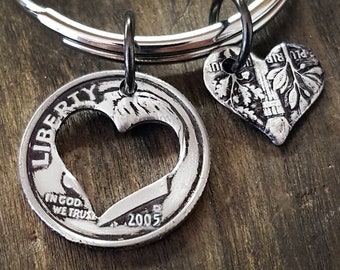 2005 21st Birthday Dime Heart Keychain 21st Anniversary 21st Birthday Gift for Her Coin Jewelry made from a 2005 Dime