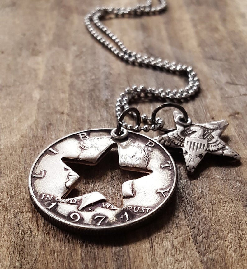 1971 50th Birthday 50th Anniversary Star Necklace made from a 1971 Kennedy Half Dollar 50th Birthday Gift for Men or Women