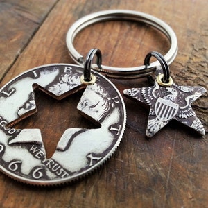 59th Birthday Gift 1966 Silver Half Dollar Star Keychain 59th Anniversary Coin Jewelry made from a 1966 Half Dollar Gift for Him or Her