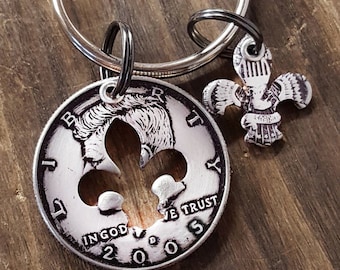 2005 21st Birthday Gift 21st Anniversary Fleur de lis Key Chain made from a 2005 Half Dollar Gift for Men or Women +