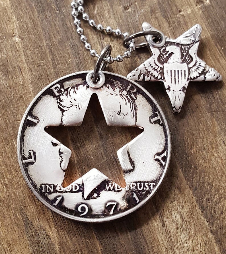 1971 50th Birthday 50th Anniversary Star Necklace made from a 1971 Kennedy Half Dollar 50th Birthday Gift for Men or Women