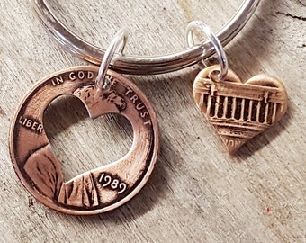Personalized Mother's Day Gift for Mom Penny Heart Key Chain Customizable Years May Birthday May Anniversary Gift for Her Jewelry
