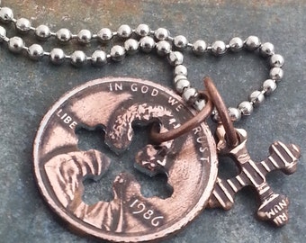 40th - 1986 Birthday Penny Cross Necklace 40th Birthday Gift for Her or Him 40th Anniversary Coin Jewelry made from a Vintage 1986 Penny