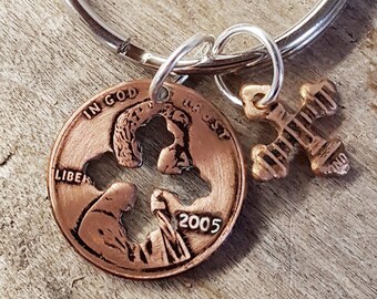 21st Birthday 2005 Lucky Penny Cross Keychain 21st Anniversary 21st Birthday Gift Coin Jewelry made from a 2005 Penny Gift for Him or Her