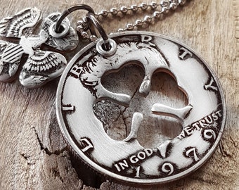 1979 47th Birthday Four Leaf Clover Half Dollar Necklace 47th Anniversary St Patricks Day Irish Birthday Gift Coin Jewelry