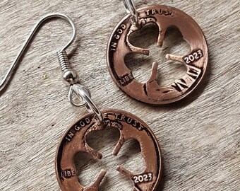 2023 Lucky Penny Four Leaf Clover Chris Stapleton Starting Over Earrings 1st Anniversary Gift Coin Jewelry gift made from a 2023 Penny