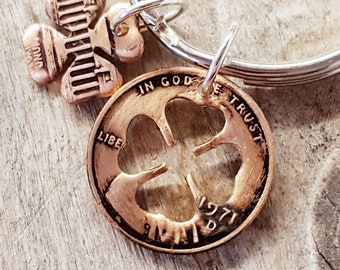 1971 53rd Birthday Penny Clover Keychain 53rd Anniversary 53rd Birthday Gift Coin Jewelry made from a 1971 Penny