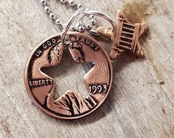 1993 33rd Birthday Penny Star Necklace 33rd Anniversary 33rd Birthday Gift Coin Jewelry made from a 1993 Penny
