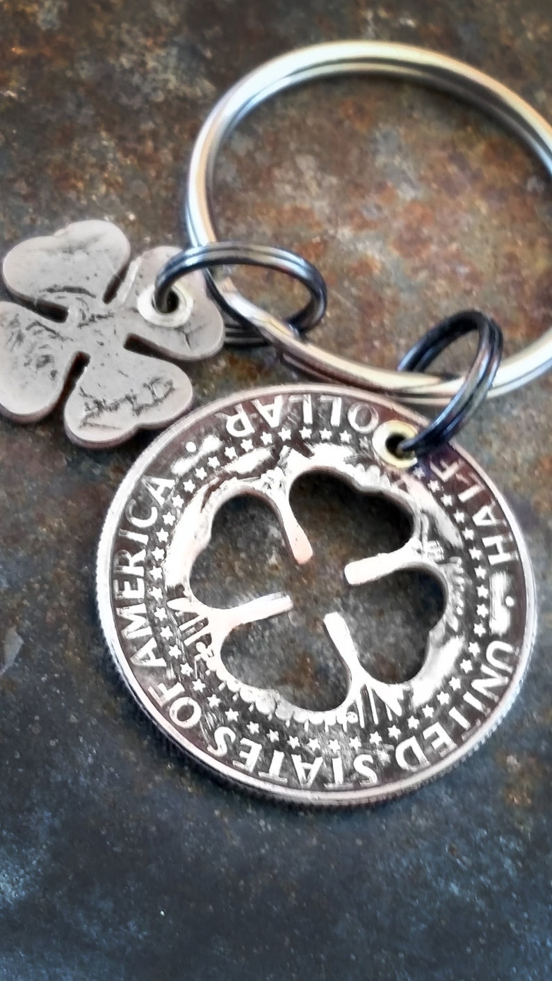 54th Birthday 1967 Silver Four Leaf Clover Keychain 54th Anniversary St Patrick/'s Day Gift Coin Jewelry made from a 1967 Kennedy Half Dollar