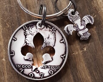 1979 47th Birthday Fleur de lis Half Dollar Key Chain 47th Anniversary 47th Birthday Gift Coin Jewelry made from a 1979 Half Dollar