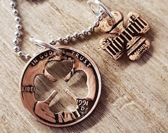Lucky Penny Four Leaf Clover Necklace Chris Stapleton Starting Over Song Customized Birthday Anniversary gift Coin Jewelry made from a Penny