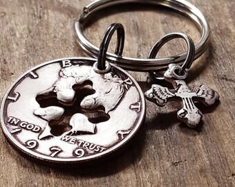 47th Birthday 1979 Half Dollar Cross Key Chain 47th Annvisary 47th Birthday Gift Coin Jewelry made from a 1979 Half Dollar +