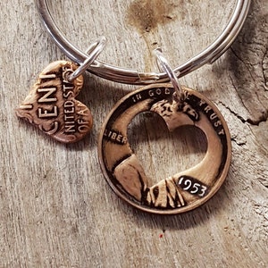 72nd Birthday 1953 Penny Heart Key Chain 72nd Birthday Gift 72nd Anniversary Coin Jewelry made from a 1953 Penny Gift for Him or Her
