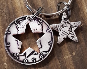 1979 47th Birthday Gift 47th Anniversary Star Key Chain made from a 1979 Kennedy Half Dollar Gift for Him or Her