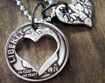 Mother's Day Gift Heart Shaped Dime Necklace Gift for Mom Choose a Year Coin Jewelry Made from a U.S. Dime May Birthday May Anniversary