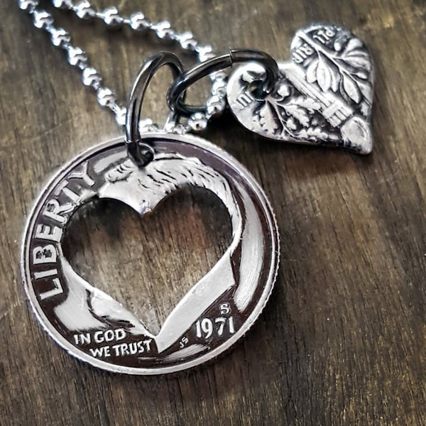 Mother's Day Gift Heart Shaped Dime Necklace Gift for Mom Choose a Year Coin Jewelry Made from a U.S. Dime May Birthday May Anniversary