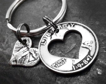 Personalized Mother's Day Gift May Birthday Quarter Heart Keychain May Anniversary Gift for Mom Coin Jewelry Gift for Her