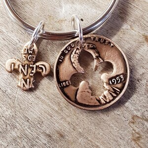 72nd Birthday Gift 1953 Penny Fleur de lis Key Chain 72nd Anniversary 72nd Birthday Coin Jewelry made from a 1953 Penny Gift for Her or Him