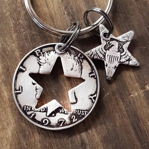 53rd Birthday 1972 Star Keychain 53rd Birthday Gift 53rd Anniversary Coin Jewelry made from a 1972 Half Dollar Gift for Him or Her