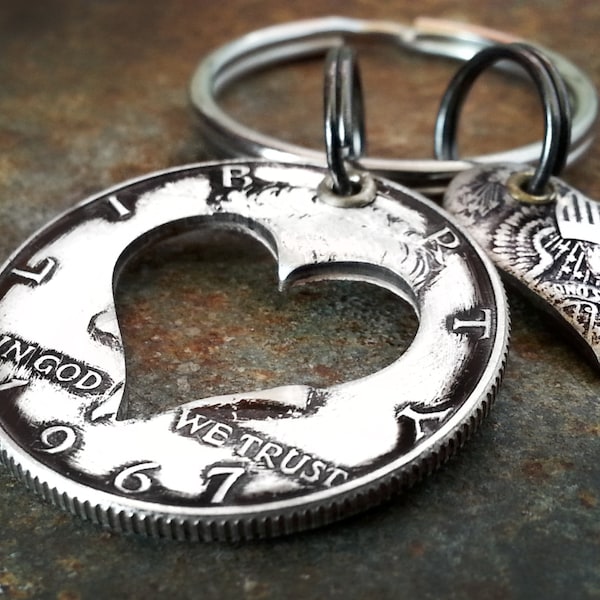 59th Birthday 1967 Silver Heart Keychain 59th Anniversary 59th Birthday Gift Coin Jewelry made from a 1967 Kennedy Half Dollar Gift for Him