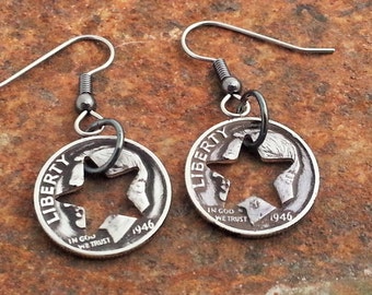 78th Birthday 1946 Silver Star Dime Earrings Mother's Day 78th Birthday Coin Jewelry made from a 1946 Silver Dime Gift for Her Gift for Mom