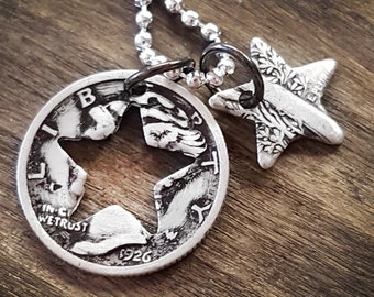 Mother's Day Gift for Mom Silver Dime Star Necklace May Birthday or Anniversary Coin Jewelry made from Vintage Silver Mercury Dimes