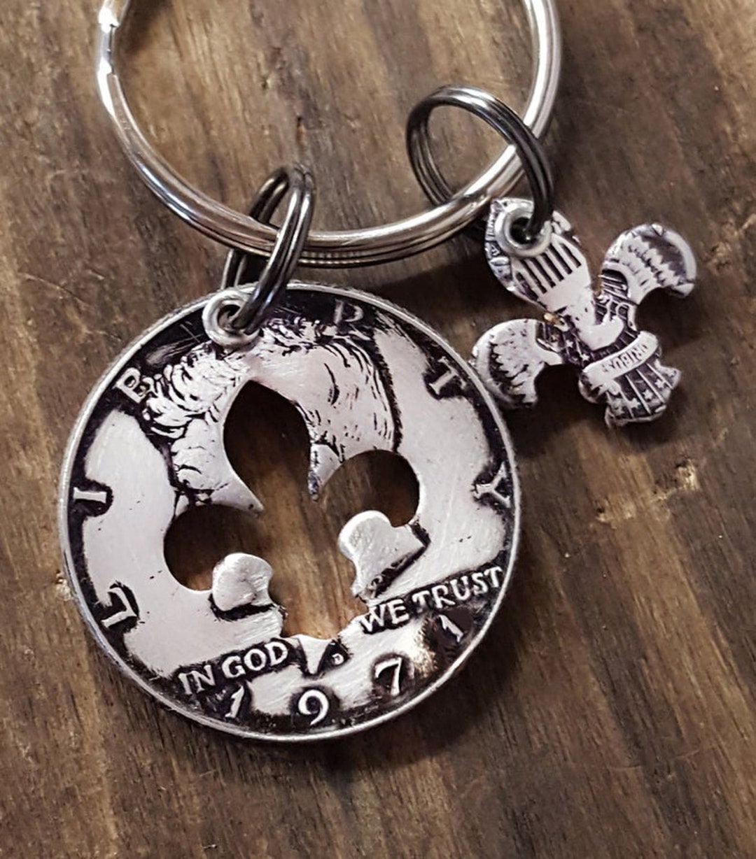 54th-1971 Birthday Half Dollar Fleur De Lis Keychain 54th