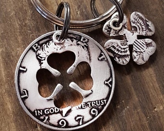 1979 47th Birthday Gift 47th Anniversary Four Leaf Clover Key Chain Custom made from a 1979 Kennedy Half Dollar St Patrick's Day Jewelry +