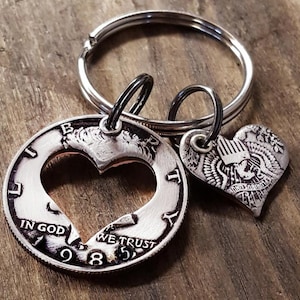 1985 40th Birthday Gift Heart Keychain 40th Birthday Gift for Him or Her 40th Anniversary Gift Coin Jewelry made from a U.S. Half Dollar
