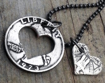 53rd Birthday 1973 Quarter Heart Necklace 53rd Birthday Gift 53rd Anniversary Coin Jewelry made from a 1973 Quarter Gift for Her or Him