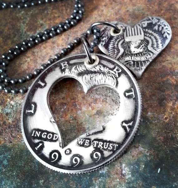 1999 25th Birthday Half Dollar Heart Necklace 25th Anniversary 25th Birthday Gift Coin Jewelry Made From a 1999 Half Dollar Etsy