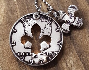 55th Birthday 1971 Half Dollar Fleur de lis Necklace 55th Birthday Gift 55th Anniversary Coin Jewelry made from a 1971 Half Dollar
