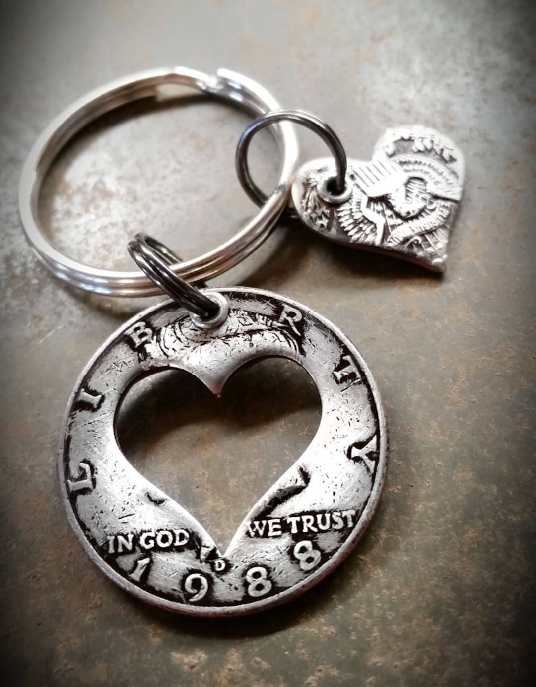 35th1988 Half Dollar Heart Key Chain 35th Birthday Gift 35th