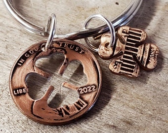 Lucky Penny Four Leaf Clover 2022 Keychain Chris Stapleton Starting over Song Customized Birthday Anniversary Gift made from a 2022 penny