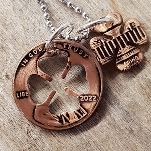 Lucky Penny Four Leaf Clover 2022 Necklace Chris Stapleton Starting Over Song Birthday Anniversary Gift Coin Jewelry made from a 2022 Penny