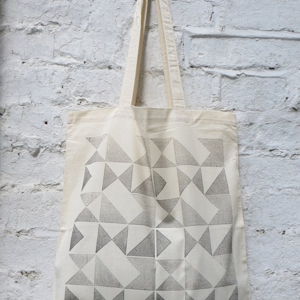Tote bag: 'Signals' design hand printed on cotton tote (black) - MADE TO ORDER