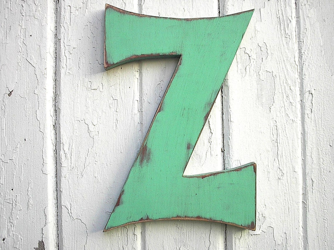 Wooden Letter Sign Z 12 inch Green distressed Rustic Shabby Etsy