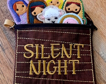 Felt Nativity Set in Cotton Zipper Bag Machine Embroidered