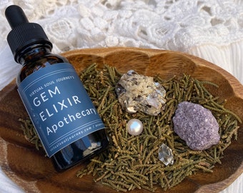 Receive Gem Elixir w/ Lepidolite, Pearl, Mica, and Herkimer Diamond