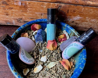 Gem-Infused Essential Oil Set – Calm, Love, Grief Support