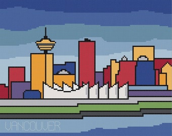Vibrant Vancouver: Abstract Impressionist Cross Stitch PDF Pattern