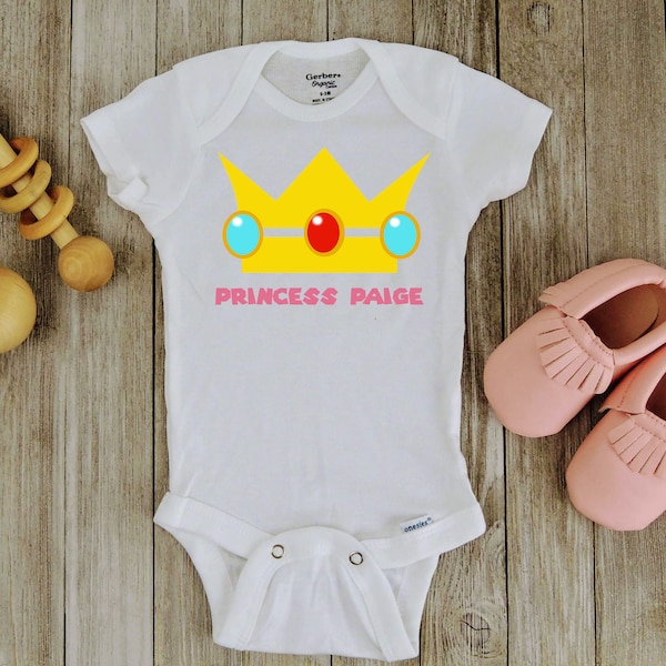 Princess Peach Crown, Custom Baby Onesie, New Dad gift, Girl Halloween Onesie, Super Mario Bros Shirt, Mario bros Onesie