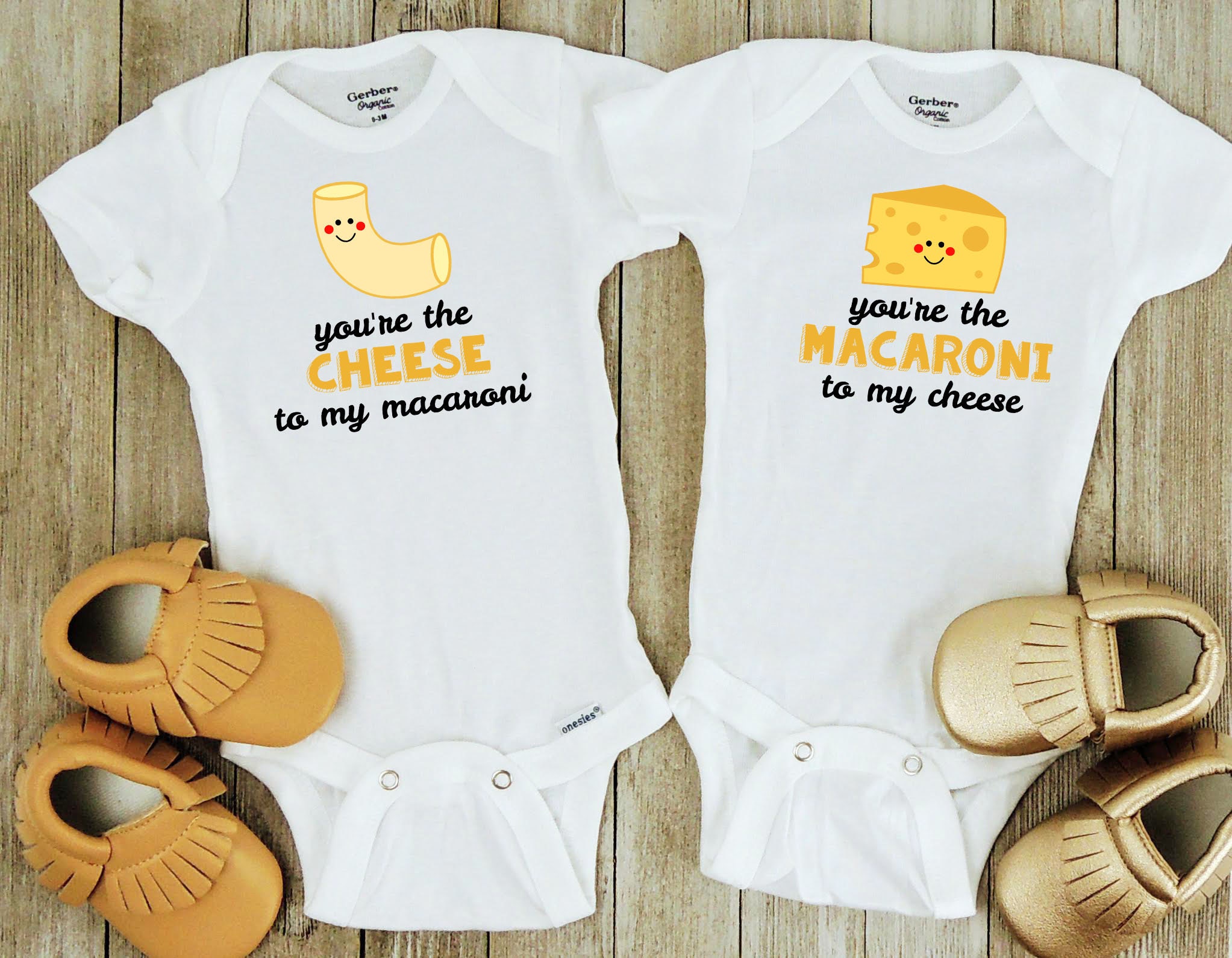 Twin Onesies Macaroni Cheese Onesies Twin Baby Gift Twin